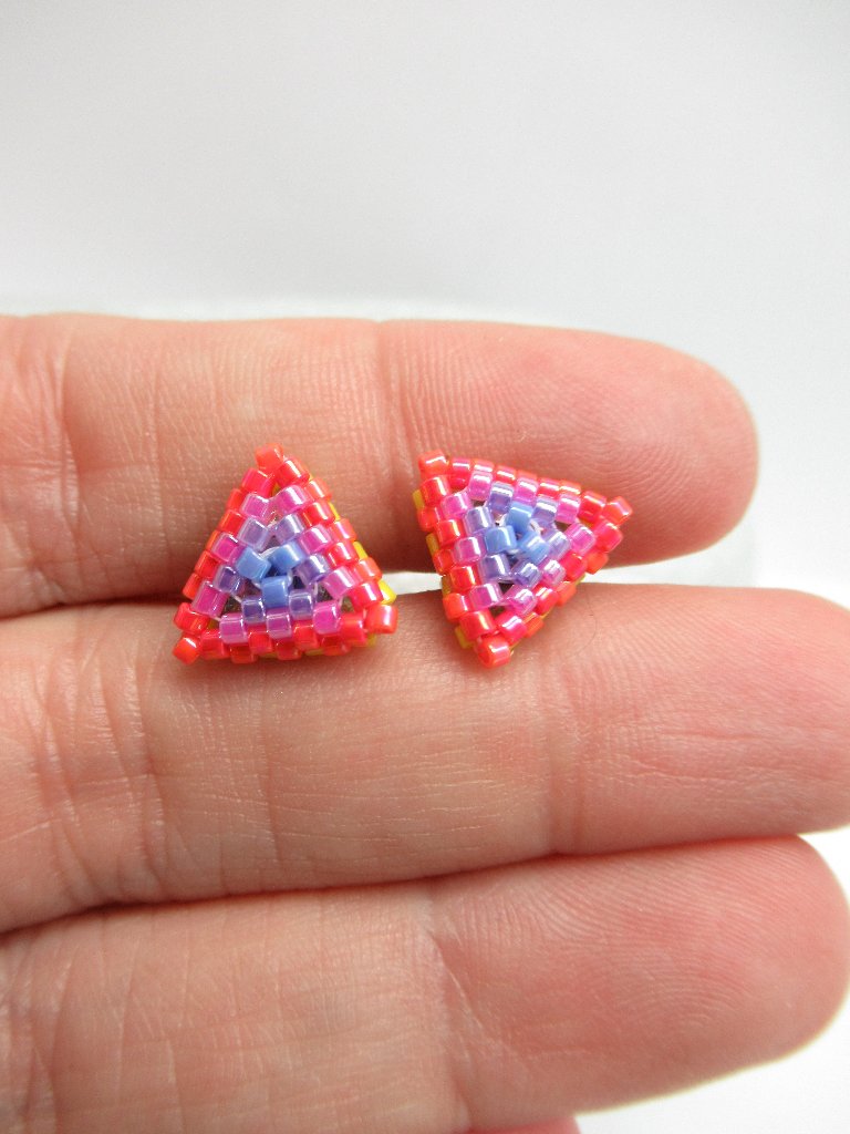 Hand Stitched Triangle Earrings